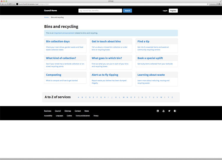 Screenshot of the category template