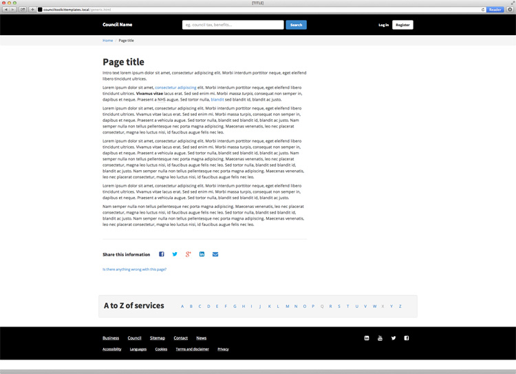 Screenshot of the generic content template