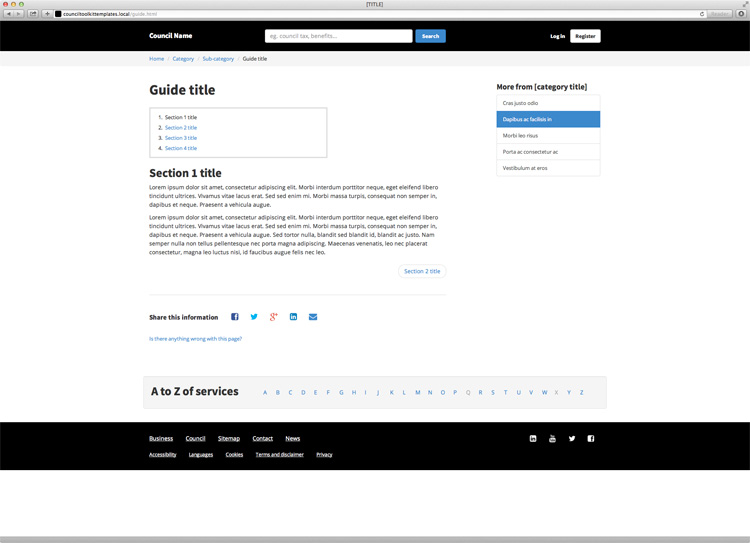 Screenshot of the guide template